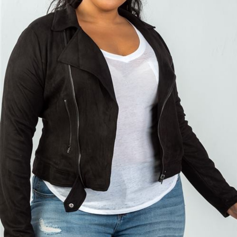 PLUS DANI MOTO CROP ZIPPER VEGAN SUEDE JACKET - Picture 4 of 7